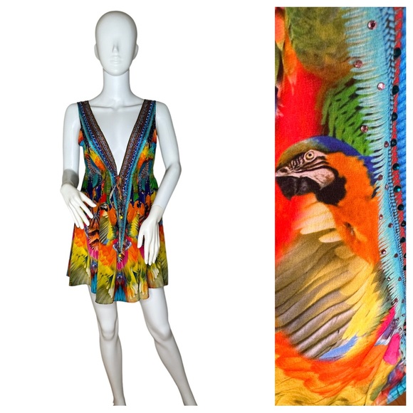 Camilla Dresses & Skirts - NWT. CAMILLA Multicolored Printed Semi-Sheer Silk-Georgette Mini Dress One Size.